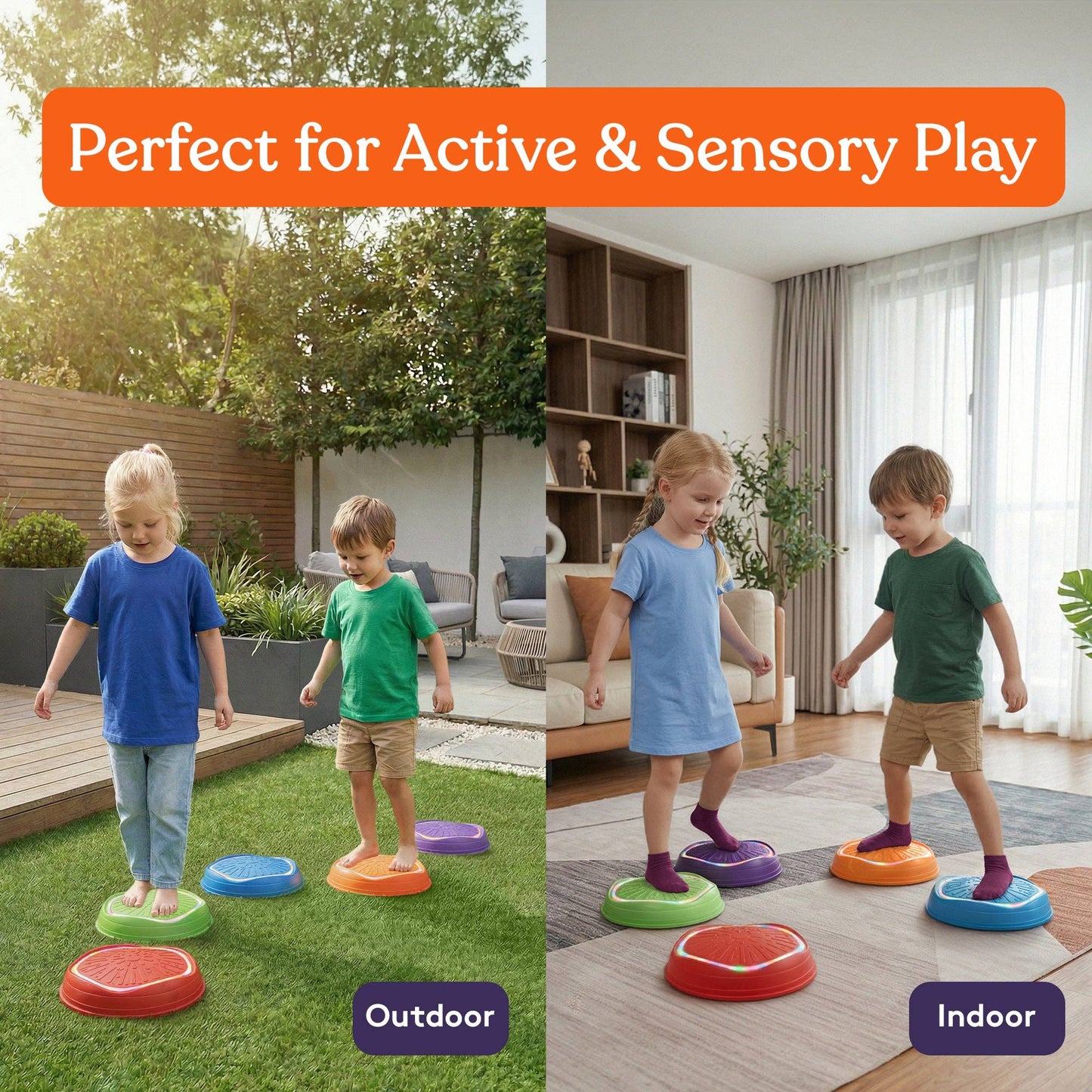 Special Supplies Musical LED Stepping Stones for Kids Balance Blocks Promote Coordination, Balance, Strength Child Safe Rubber, Set of 5
