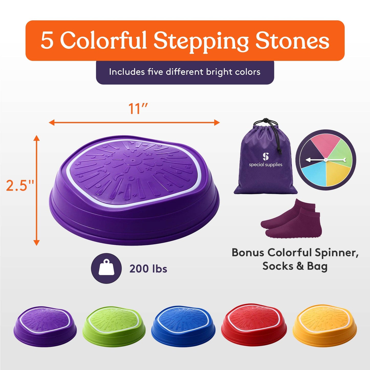 Special Supplies Musical LED Stepping Stones for Kids Balance Blocks Promote Coordination, Balance, Strength Child Safe Rubber, Set of 5