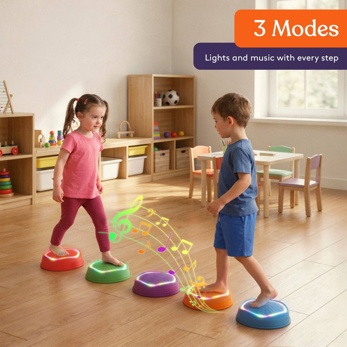 Special Supplies Musical LED Stepping Stones for Kids Balance Blocks Promote Coordination, Balance, Strength Child Safe Rubber, Set of 5