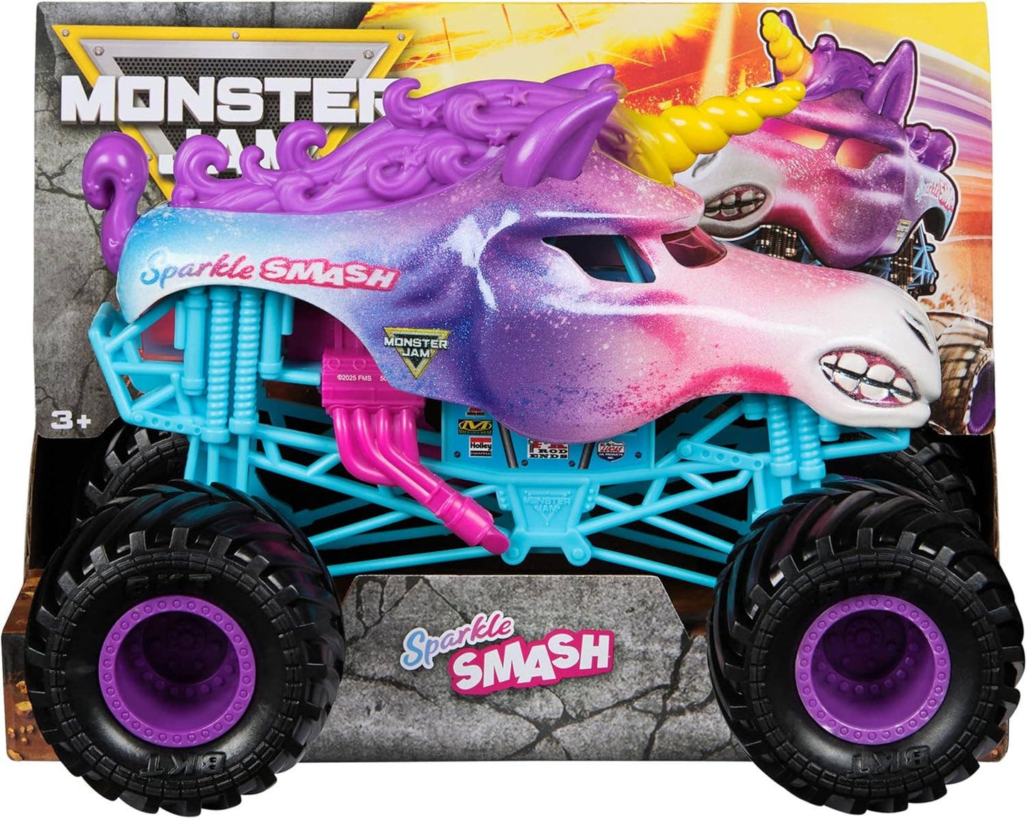 Monster Jam, Official Sparkle Smash Monster Truck, Collector Die-Cast Vehicle, 1:24 Scale, Kids Toys for Boys and Girls Ages 3 and up