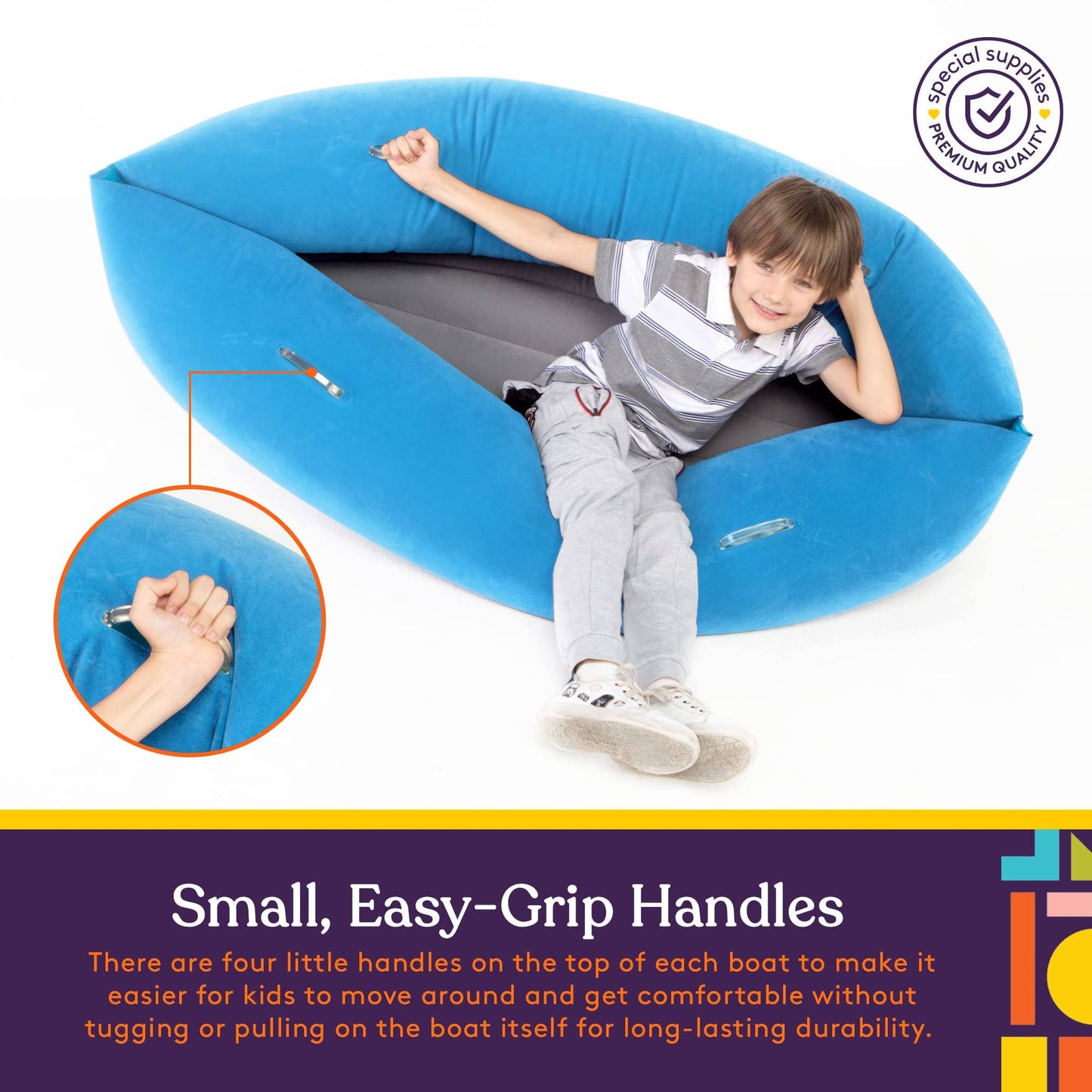 Inflatable HugBoat - Calming Cozy Boat Deep Pressure, Soft Vinyl, Blue 60"