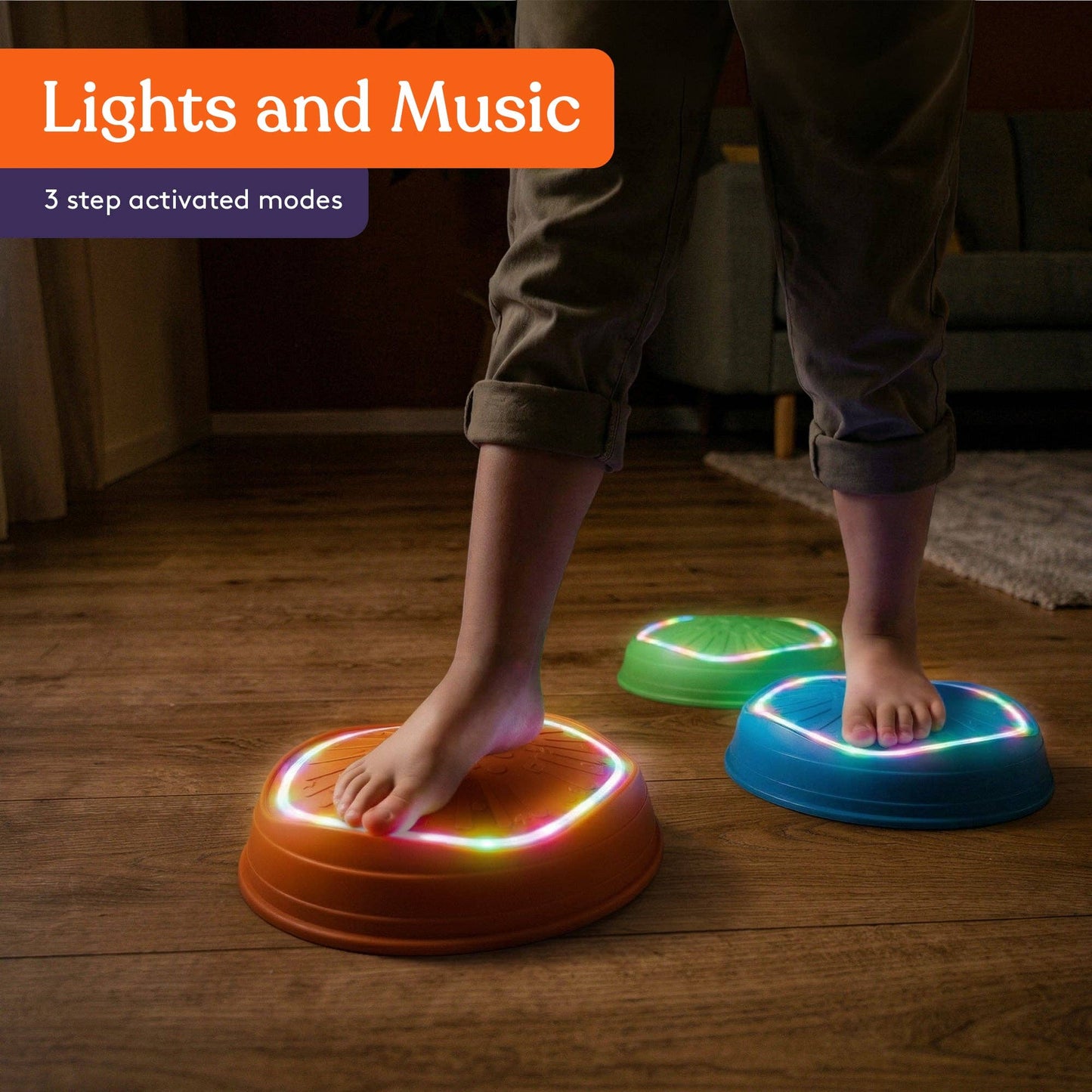 Special Supplies Musical LED Stepping Stones for Kids Balance Blocks Promote Coordination, Balance, Strength Child Safe Rubber, Set of 5