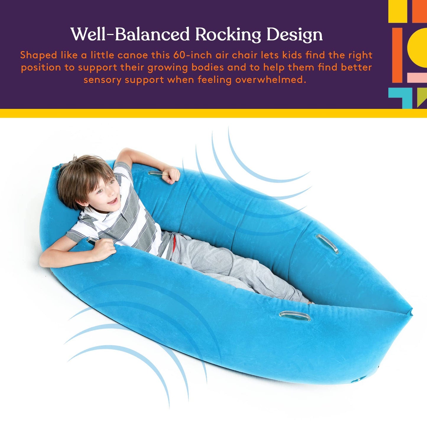 Inflatable HugBoat - Calming Cozy Boat Deep Pressure, Soft Vinyl, Blue 60"