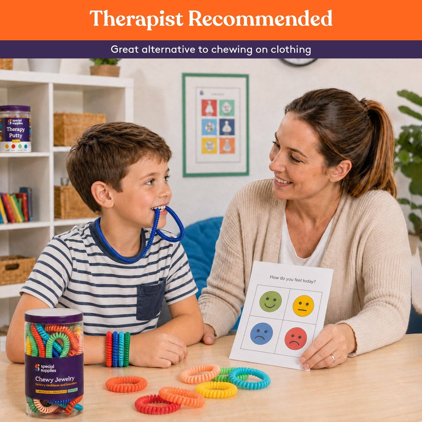 Special Supplies Chewy Jewelry Sensory Necklaces and Bracelets, 16 Pack, Soft and Flexible Silicone, Interactive Stress and Anxiety Relief for Kids, Supports ADD, ADHD, Autism