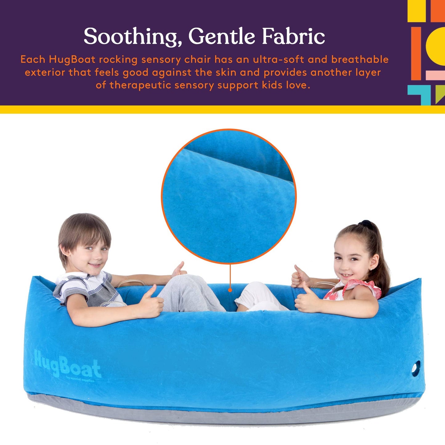 Inflatable HugBoat - Calming Cozy Boat Deep Pressure, Soft Vinyl, Blue 60"