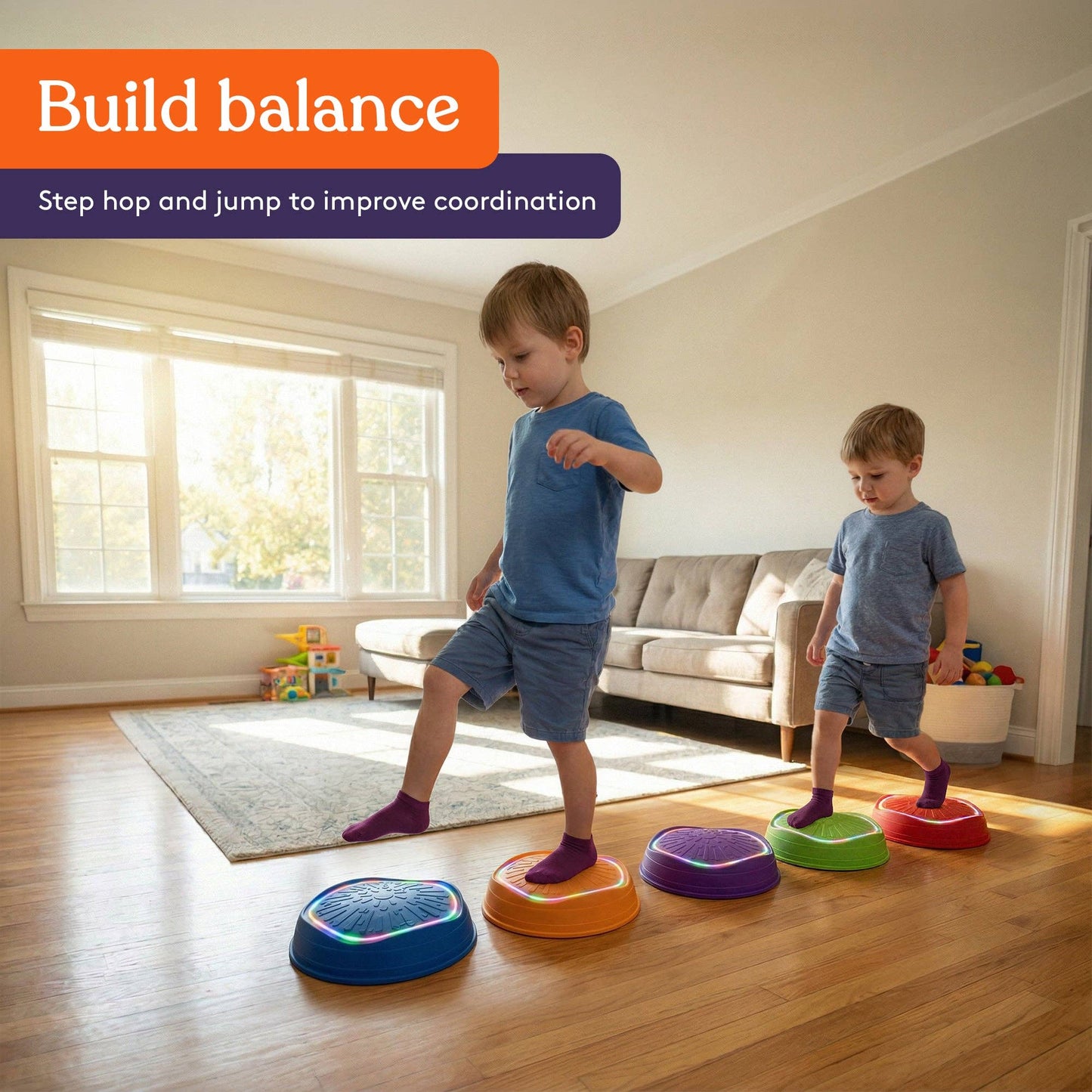 Special Supplies Musical LED Stepping Stones for Kids Balance Blocks Promote Coordination, Balance, Strength Child Safe Rubber, Set of 5